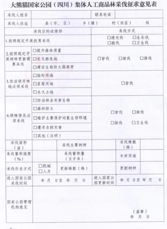 大熊猫国家公园（四川）集体人工商品办理林木采伐许可证